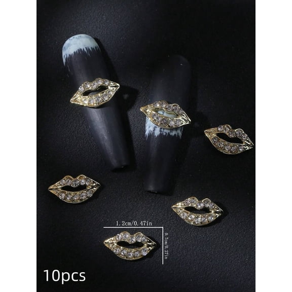 Gold and White Lips 10pcs Gold And White Lips Rhinestone Nail Charms 10pcs