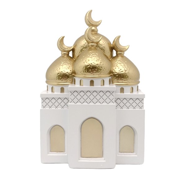 Gold and White Mosque Tower Model Desktop Ornament,Ramadans Eid Home Decors