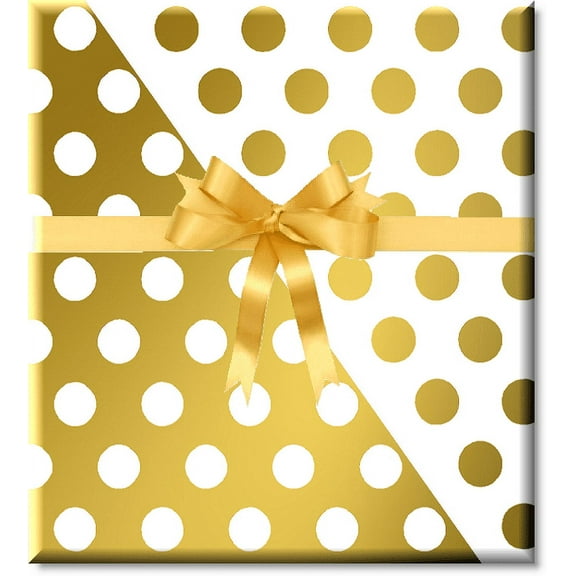 Gold and White Polka Dots Holiday /ChristmasGift Wrap Wrapping Paper 15ft Roll