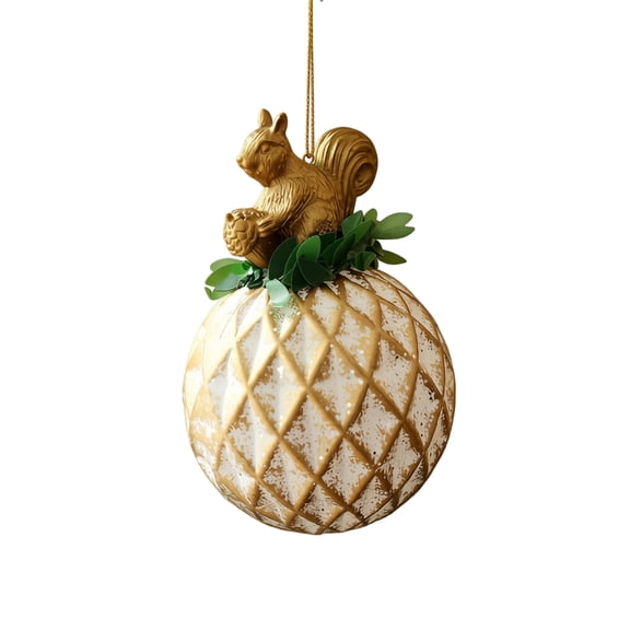 Gold and White Squirrel Christmas Tree Ornament with Diamond Pattern