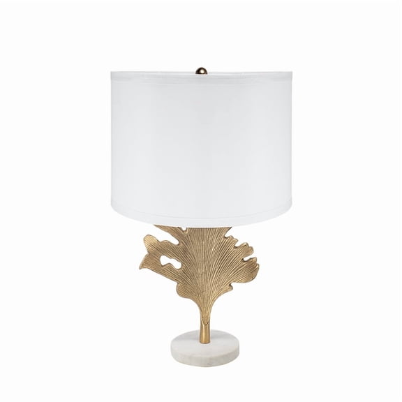 Gold and White Table Lamp with Leaf Design, 13x22.2 Inch, Elegant Home Decor