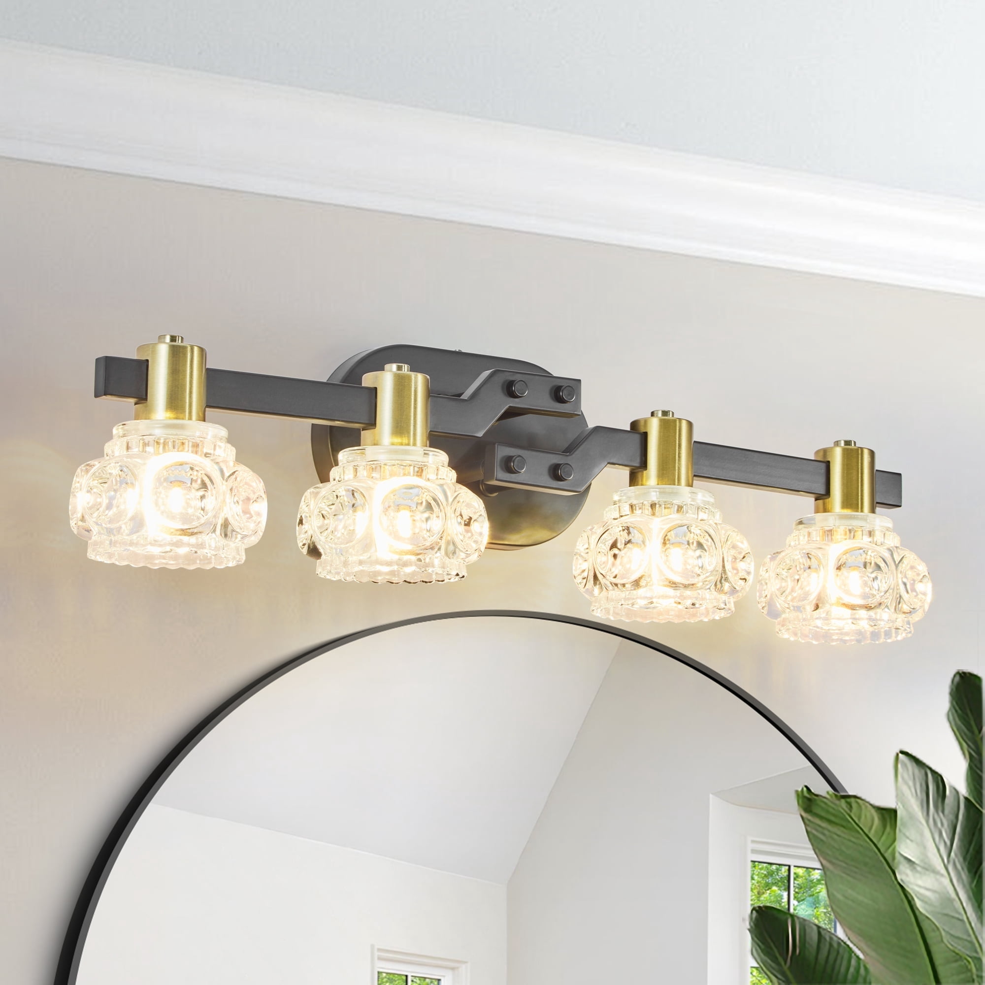 Gold and black Vanity Lights for Bathroom 23.6inch Vintage 4-Light ron Finish Vanity Light Fixture for Bathroom or Hallway