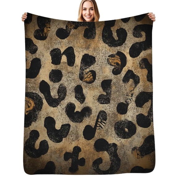 Gold black leopard print texture Flannel Blankets Soft Throw Blanket Winter Travel Office Outdoor Bedspread