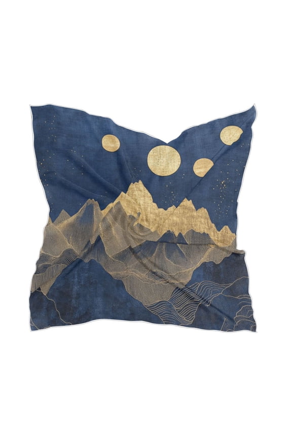 Gold-blue Mountains Women's Fashion Soft Scarf Square Satin Head Scarf Neck Scarf Head Hair Wraps