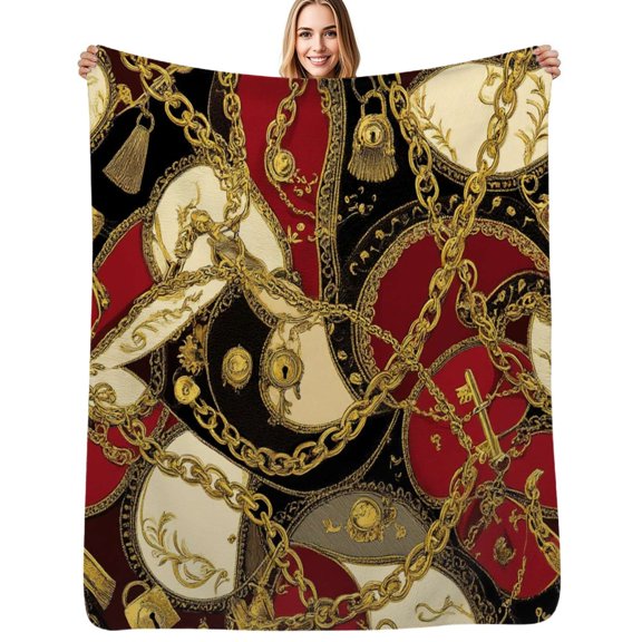 Gold chains red black pattern Flannel Blanket Warm Soft Bedding Throws Winter Camping Chair Sofa Bed