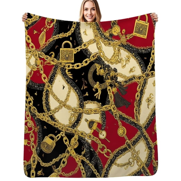 Gold chains red black pattern Flannel Blanket Warm Soft Bedding Throws Winter Camping Chair Sofa Bed