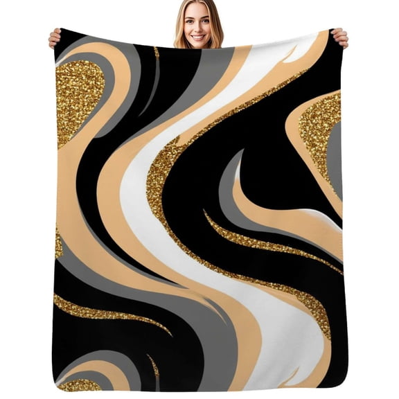 Gold glitter marble swirls design Flannel Blankets Soft Throw Blanket Winter Travel Office Outdoor Bedspread