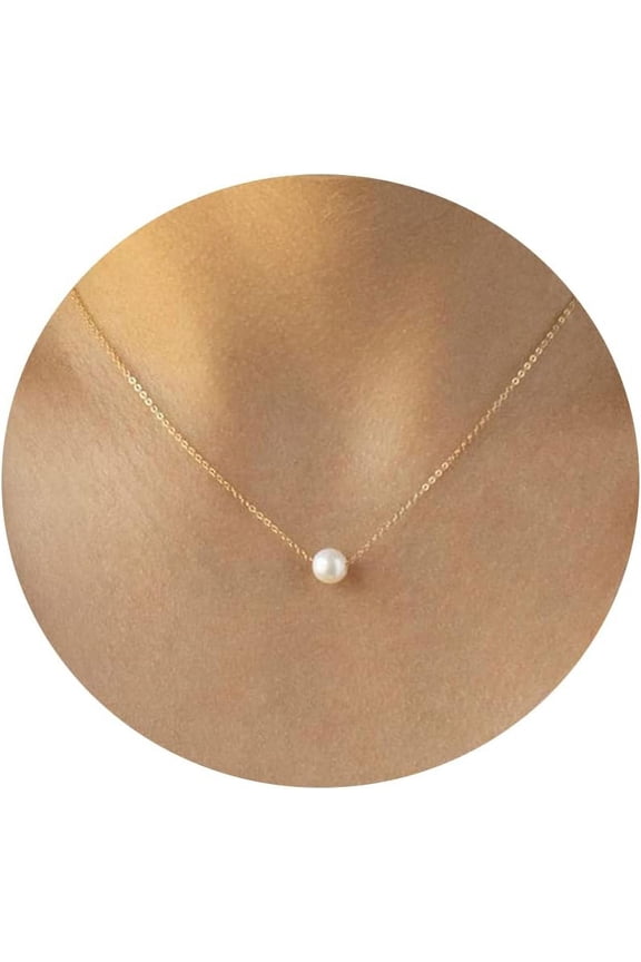 Gold ladies pearl necklace, 14K gold plated ladies multi-layer pearl necklace, fashion simple herringbone chain ladies pearl necklace jewellery gift