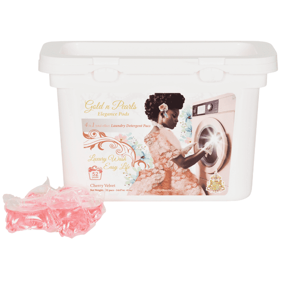 Gold n Pearls Laundry Pods, Cherry Velvet Scent, Stain Remover, Antibacterial Cleaner & Fabric Softener, 52 Count - Superior Cleaning & Long Lasting Freshness