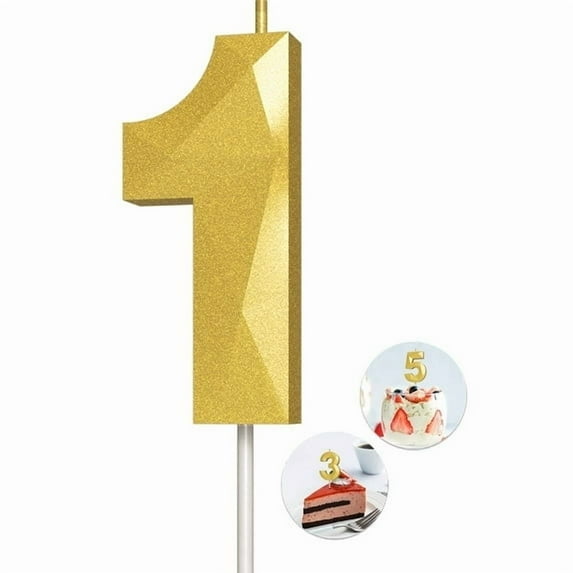 Gold number 1 candle, yellow 1 birthday candle, 3D Diamond Birthday Number Candles are suitable for digital candle cake topper decorations for weddings, anniversaries and birthday celebrations.