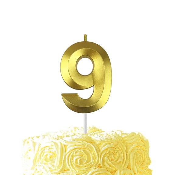 Gold number 9 candle, 9 birthday candle, 3D Diamond Birthday Number Candles are suitable for digital candle cake topper decorations for weddings, anniversaries and birthday celebrations.