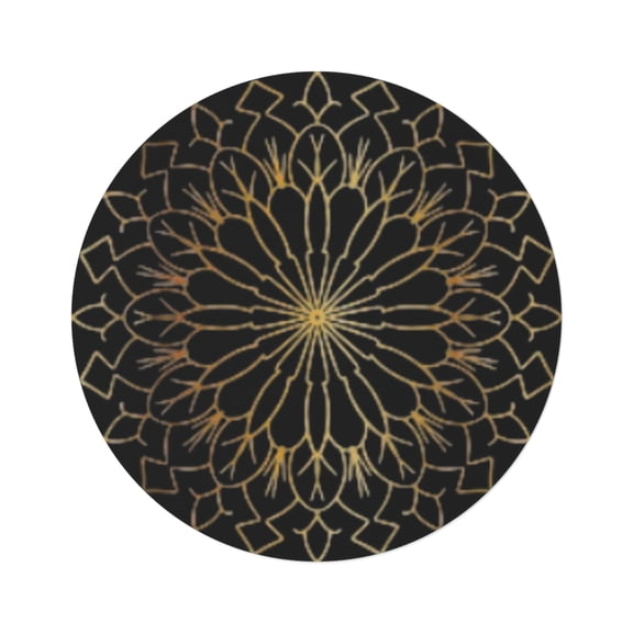 Gold on Black Geometric Round Rug
