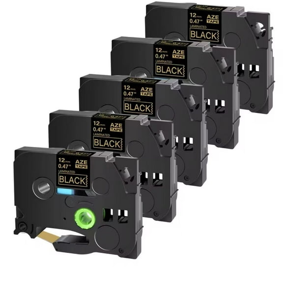 Gold on Black Tape 12mm 0.47" TZe-334 for Brother Label Maker PT-D220 PT-H110 PT-D210 PT-D400 PT-P710BT PT-D200, 5-Pack