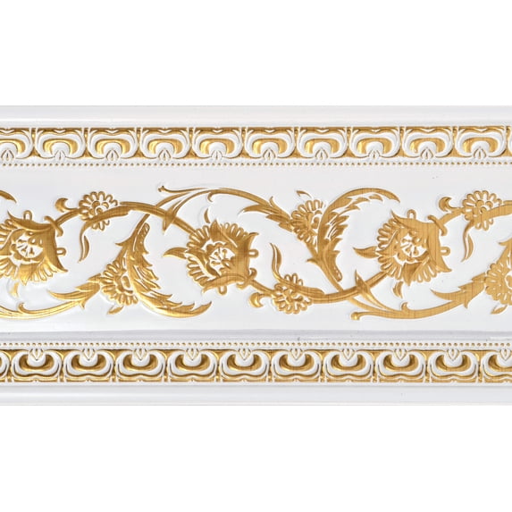 Gold on French White Floral Chair Rail 94 Inch