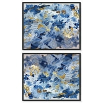 Gold over Blue Set Canvas Set of 2 Blue Abstract Art by Art Remedy, Black Frame, 20 x 16