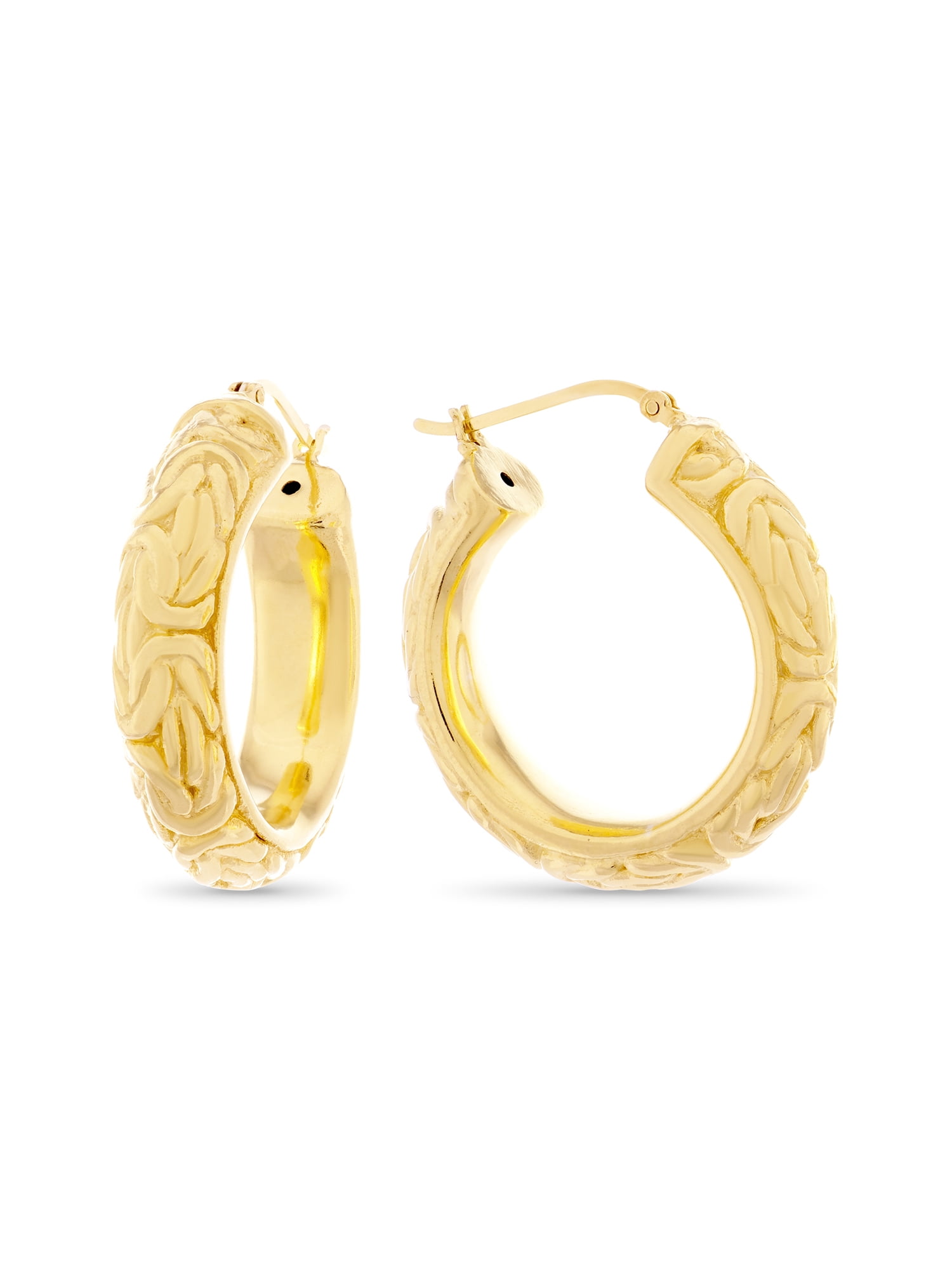 Gold over Sterling Silver 31 MM Byzantine Hoop Earrings