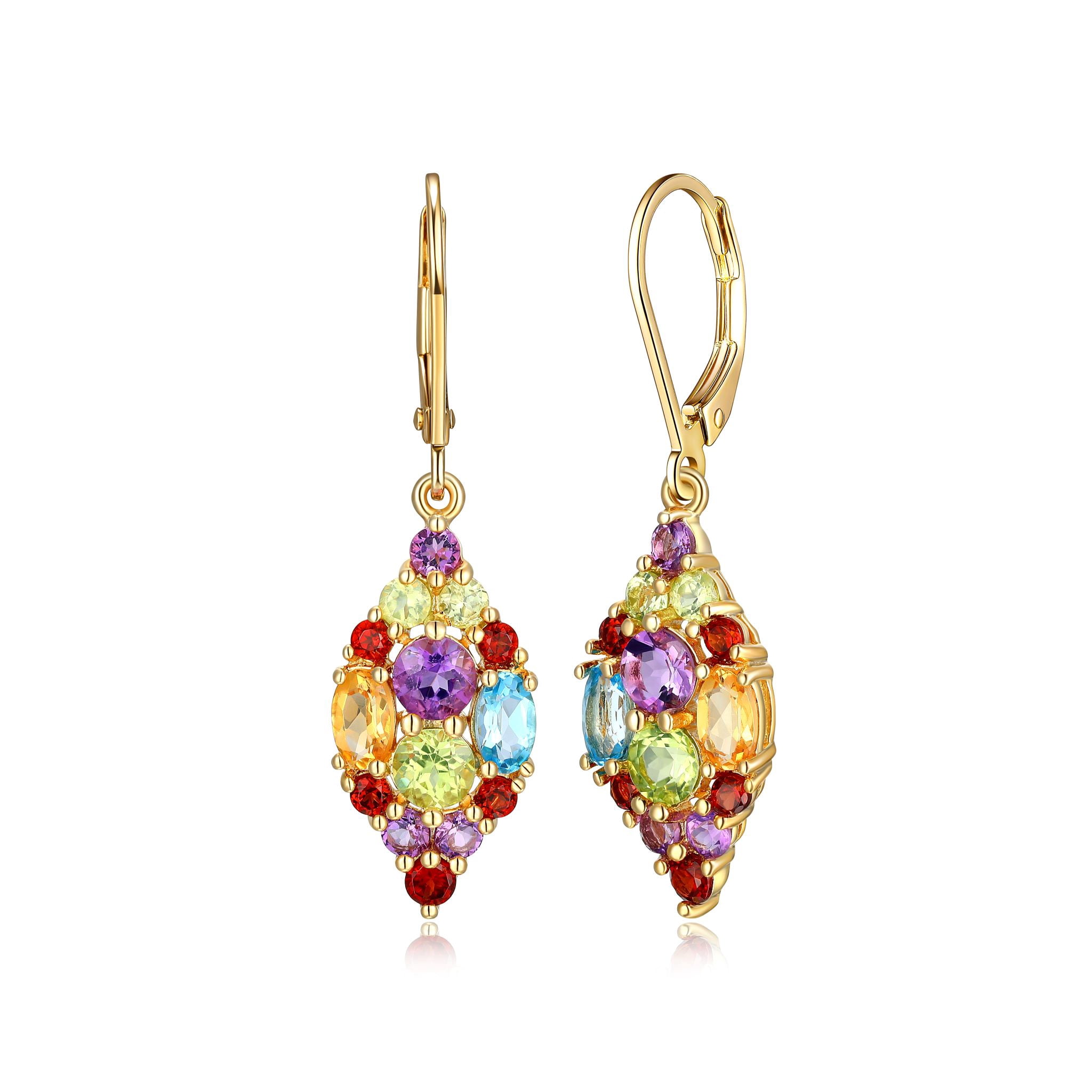 Gold over Sterling Silver Genuine Multi-Gemstone Cluster Dangle Earrings