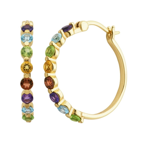 Forever Facets Multi-Gemstone Hoop Earrings, 14K, Sterling Silver