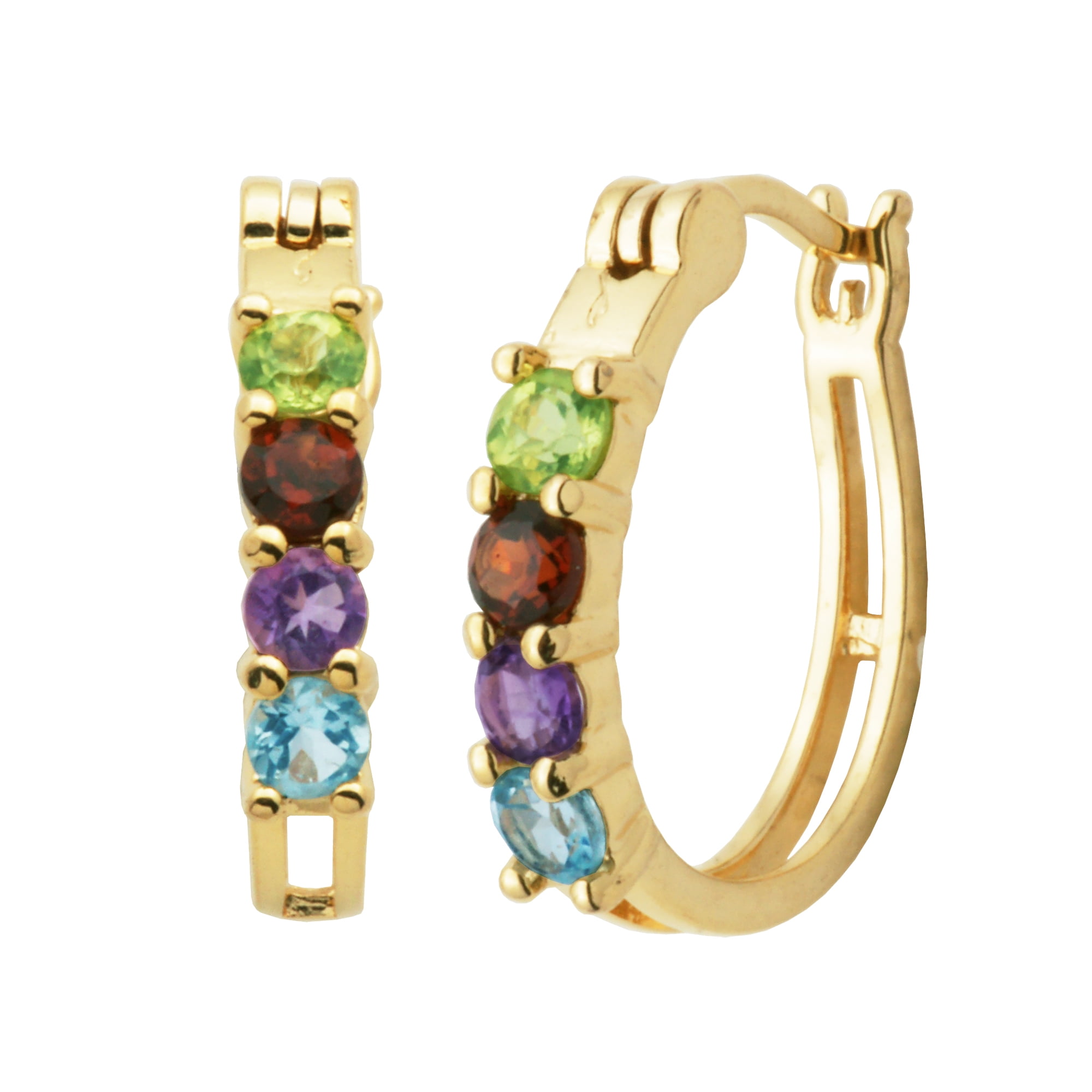 Gold over Sterling Silver Genuine Multi-Gemstone Huggie Hoops