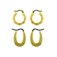 thumbnail image 1 of Gold over Sterling Silver Hexagon and Oval Hoop Earrings Set, 1 of 4