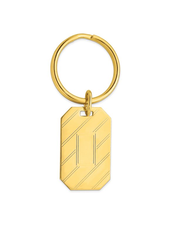 Gold-plated Kelly Waters Etched Diagonal Lines with Engravable Area Key Ring QGL8694