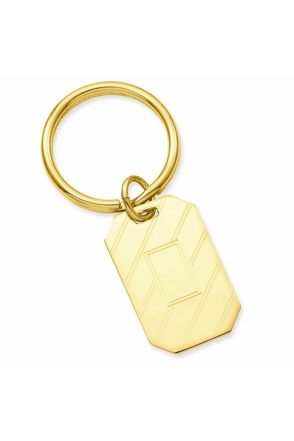 Gold-plated Kelly Waters Etched Diagonal Lines with Engravable Area Key Ring
