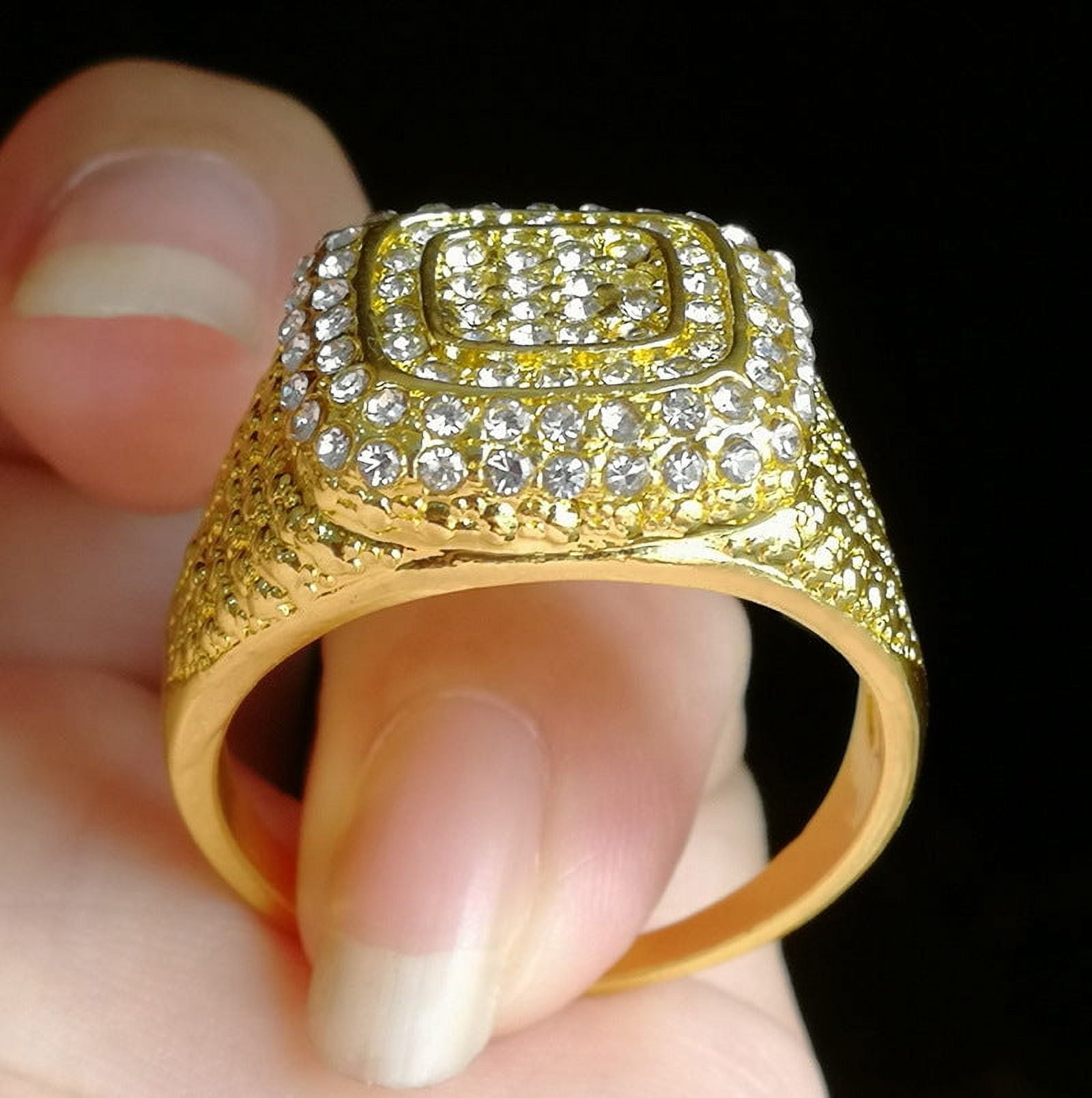 Gold-plated Micro Inlaid Zircon Ring Hip Hop Full Diamond Men's Ring ...