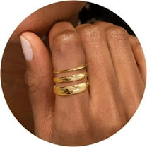 Gold plated Rings for Women, 14K Gold Stacking Rings for Women, Dainty Stackable Plain Gold Wedding Rings Band Simple Trendy Thumb Pinky Ring Set Non Tarnish，1MM / 3MM / 6MM