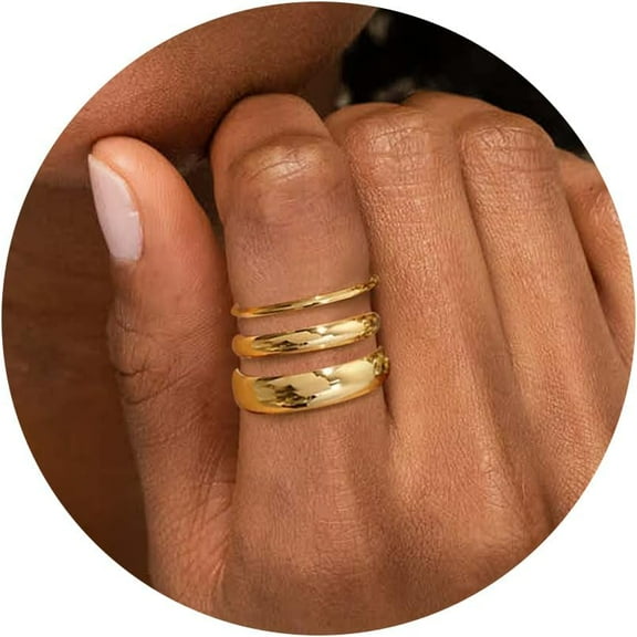 Gold plated Rings for Women, 14K Gold Stacking Rings for Women, Dainty Stackable Plain Gold Wedding Rings Band Simple Trendy Thumb Pinky Ring Set Non Tarnish，1MM / 3MM / 6MM