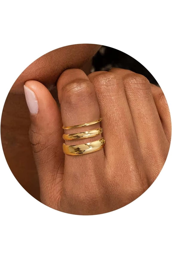 Gold plated Rings for Women, 14K Gold Stacking Rings for Women, Dainty Stackable Plain Gold Wedding Rings Band Simple Trendy Thumb Pinky Ring Set Non Tarnish，1MM / 3MM / 6MM