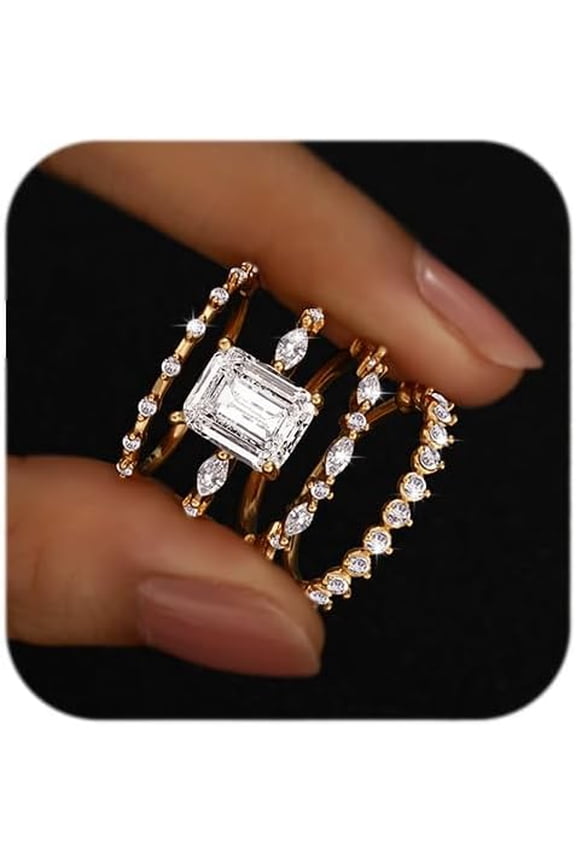 Gold plated Rings for Women Non Tarnish, Dainty 14K Gold Plated Stackable Cubic Zirconia Knuckle Ring Set, Trendy Statement Promise Wedding Bands Stacking Engagement Rings Size 6 7 8 9 10