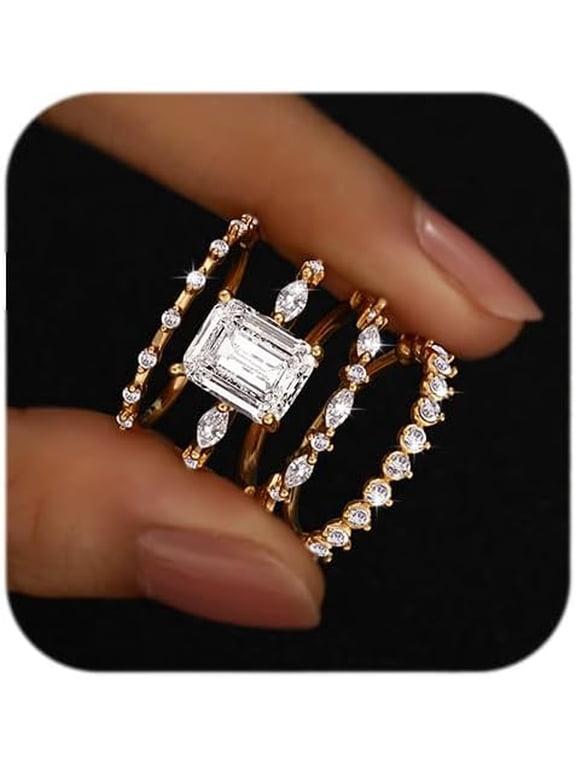 Gold plated Rings for Women Non Tarnish, Dainty 14K Gold Plated Stackable Cubic Zirconia Knuckle Ring Set, Trendy Statement Promise Wedding Bands Stacking Engagement Rings Size 6 7 8 9 10