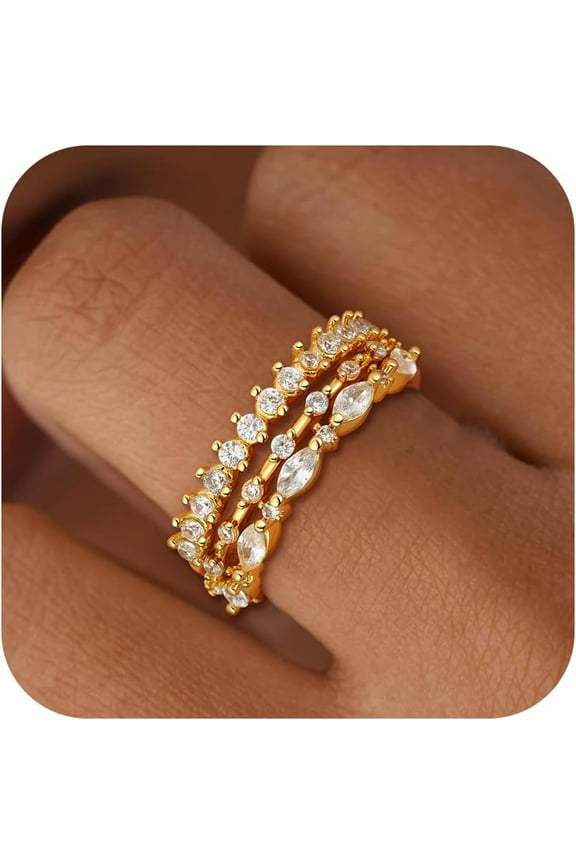 Gold plated Stackable Rings for Women Non Tarnish - 18K Real Gold Plated Stackable Ring Cubic Zirconia Gold Rings for Women,Dainty Thumb Ring Set Wedding Birthday Jewelry Gifts Size 5-10