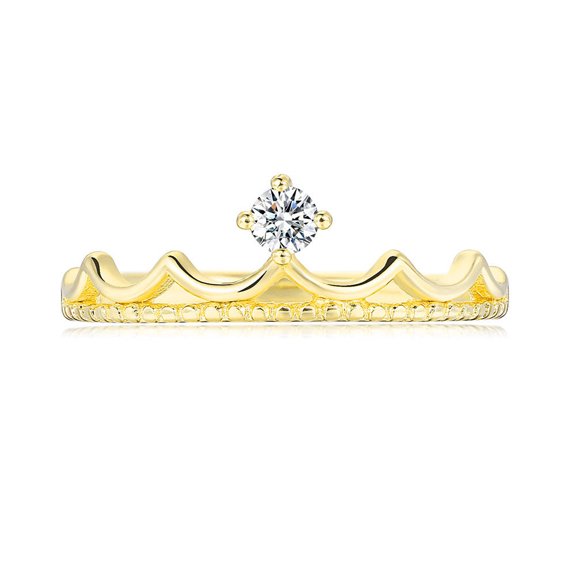 Gold-plated Zircon Crown Thin Ring Women
