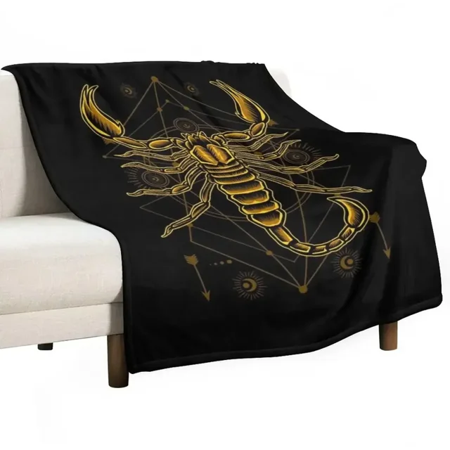 Gold scorpion with astrology symbols design Throw Blanket Large Travel