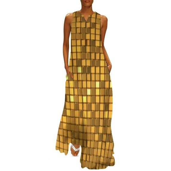 Gold shiny disco ball Long Dress chic and elegant eving dress Summer skirt Dress
