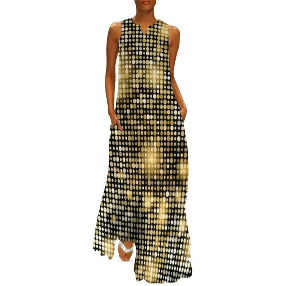 Gold shiny mosaic in disco ball style Long Dress fairy dress Wom's long dress