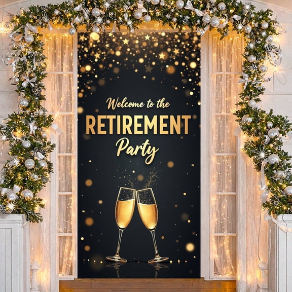 Gold-themed Retirement Party Banner Starry Sparkle Retirement Event Backdrop Luxury Glitter Effect Retirement Celebration Display for Retirement Party Office Farewell Family Gathering