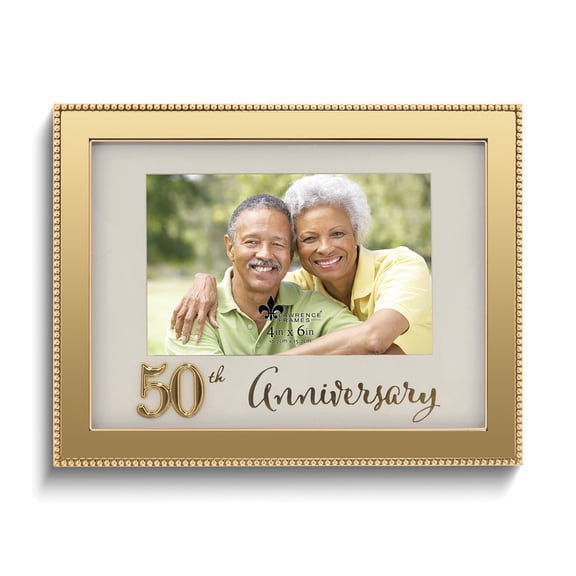 Gold-tone Beaded 50th Anniversary 4x6 Photo Frame