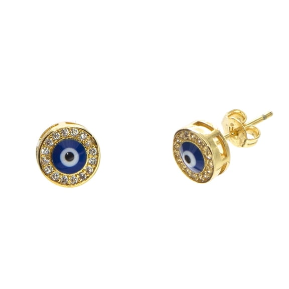 LTC Designs Gold-Tone CZ Evil Eye Stud Earrings, Brass, for Adults