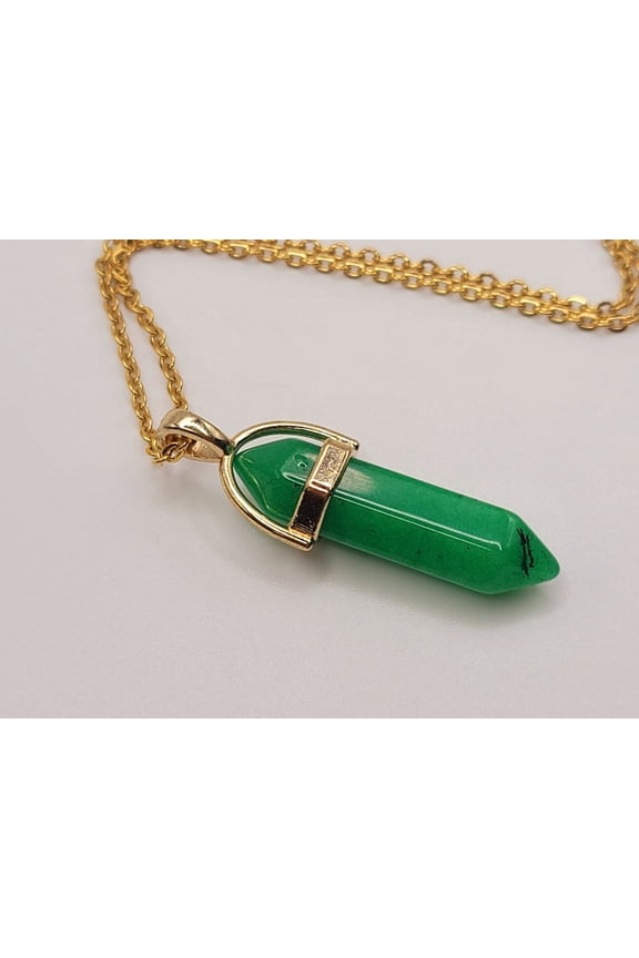 Gold tone Jade Point Necklace- Good Luck Fortune (Powerful Necklace)