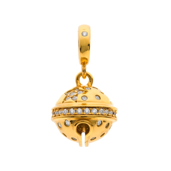 Gold-tone On 925 Sterling Silver Twinkle Star Cz Jingle Bell Dangle Bead For European Charm Bracelets