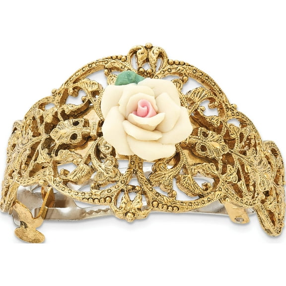Gold-tone Porcelain Rose Ponytail Holder