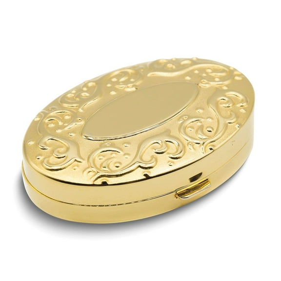 Gold-tone Scroll Edge 2-Section Oval Pillbox with Mirror QGM22559