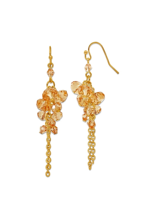Gold-tone Shepherd hook Yellow Crystal Beaded Cluster Drop Earrings 66x20mm Wide Dangle Earring for Women