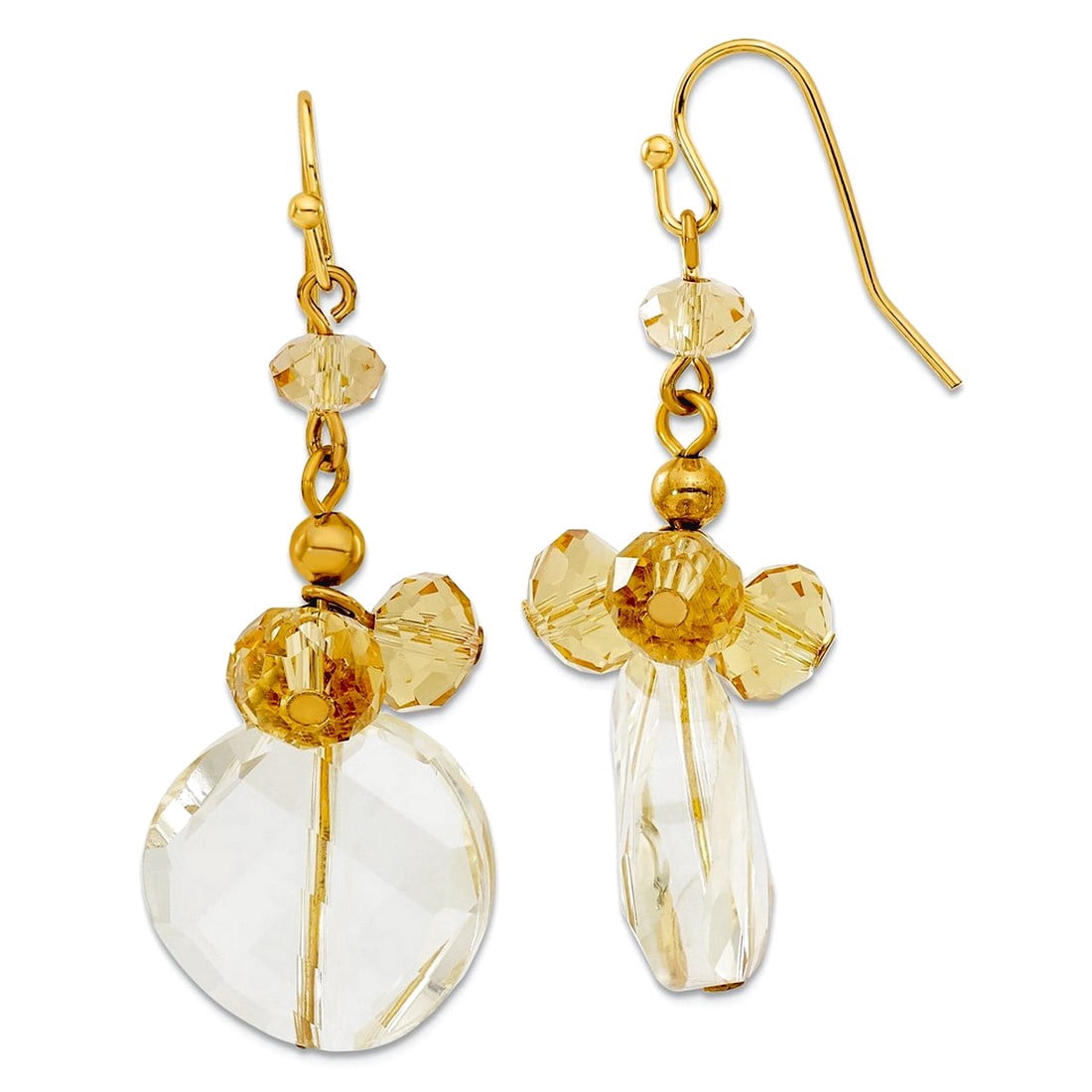 Gold-tone Shepherd hook Yellow Crystal Round Drop Earrings 47x18mm Wide Dangle Earring for Women