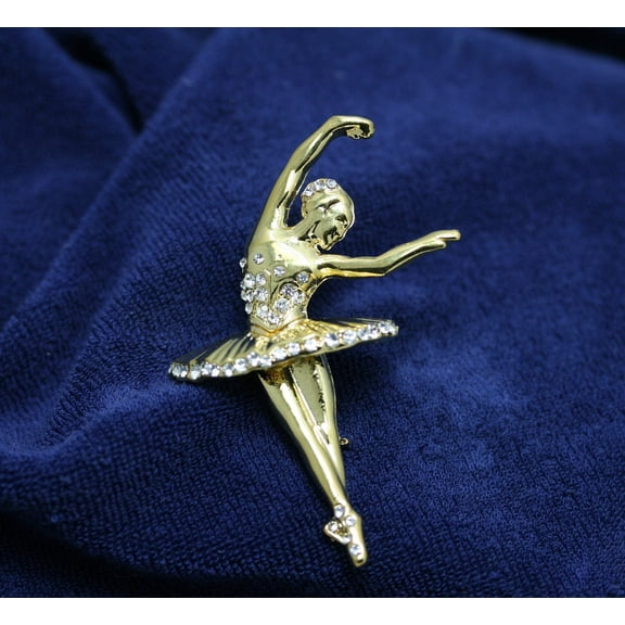 Gold-tone and Rhinestone Ballerina Pin Brooch, Dance Ballet Ballerina Pin Brooch Jewelry