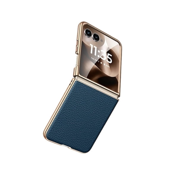 Gold-trimmed genuine leather protective case for Moto Razr 60ultra/Razr 50ultra foldable phones
