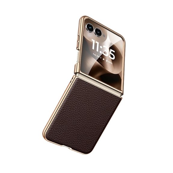 Gold-trimmed genuine leather protective case for Moto Razr 60ultra/Razr 50ultra foldable phones