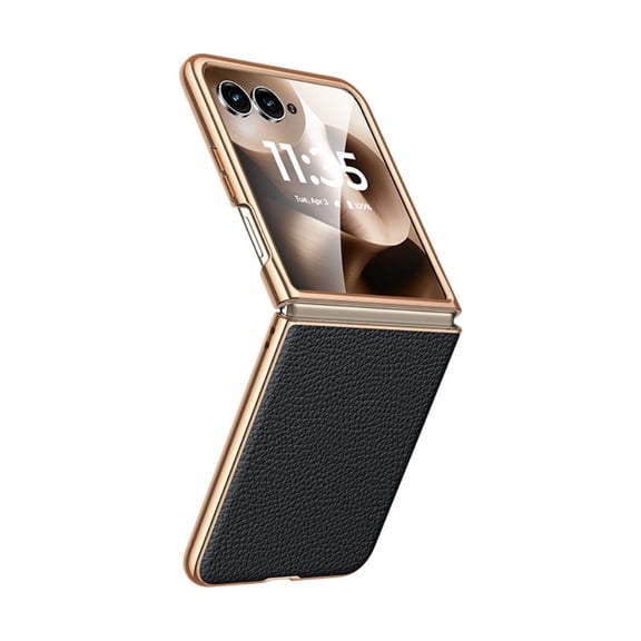 Gold-trimmed genuine leather protective case for Moto Razr 60ultra/Razr 50ultra foldable phones